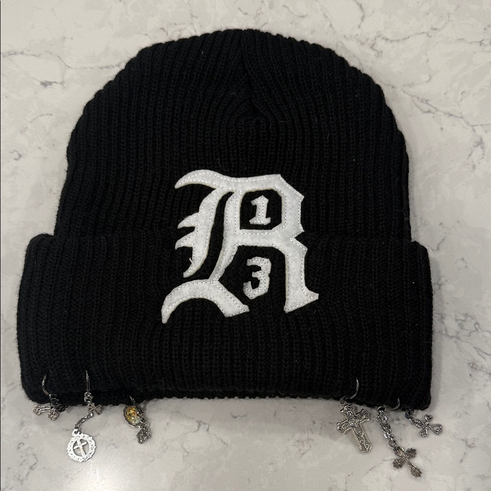 R13 cashmere beanie with chains
